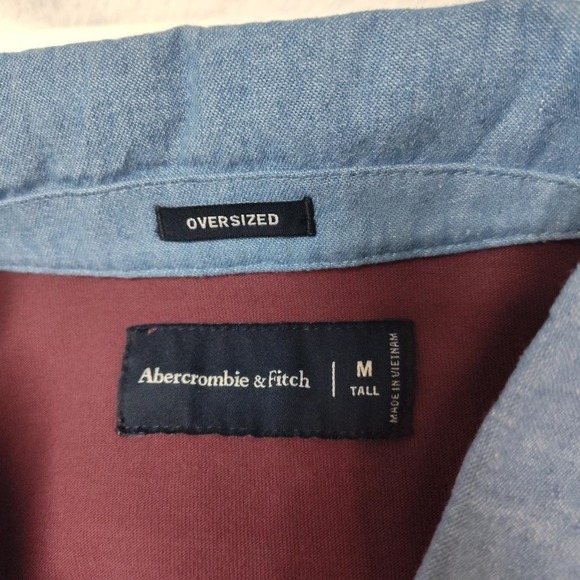 Abercrombie & Fitch Rugby Shirt Mens Medium Tall Maroon Green Stripe Oversized - Picture 6 of 10